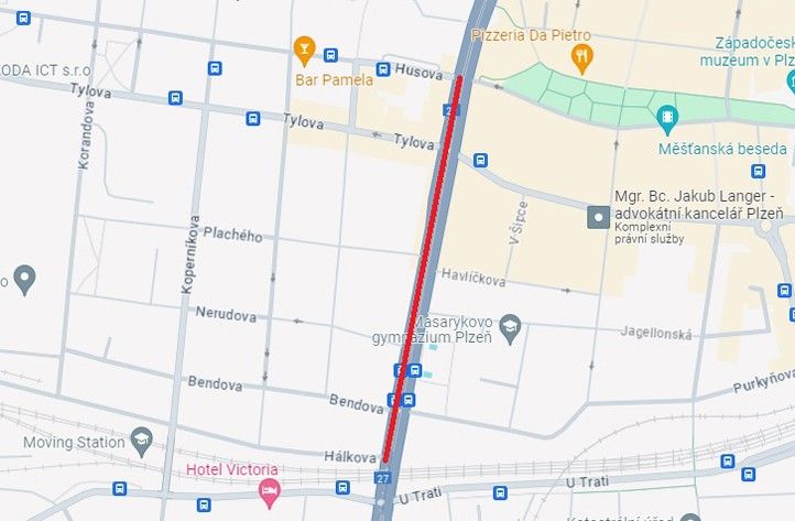 Úsek výměny plynovodu (zdroj mapové vrstvy: Google Maps) 240328_Plynovod_Klatovska