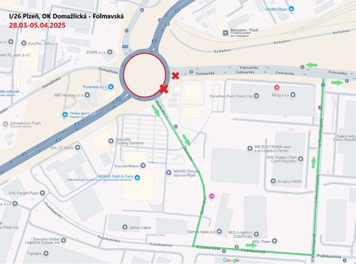Schéma uzavírky 28.03.-05.04.2025 (všechna schémata a dopravně-inženýrská opatření jsou přílohách článku) 250327_Kruhovy_objezd_Makro_dopravni_schema