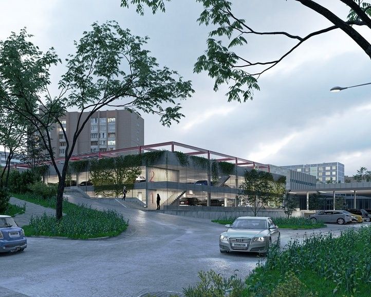 Vizualizace budoucí podoby parkoviště. Zdroj: Projekt Haly, s.r.o. 250611_parkovaci_dum_atom_01