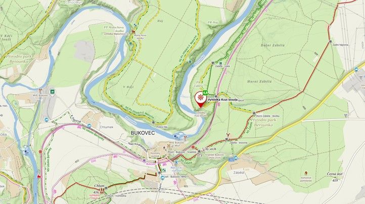 Zákres vyhlídky do mapy 260708_Vyhlidka_Kozi_bouda_Mapa